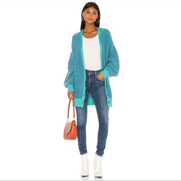 Free People Sweaters - Free People Snow Drop Cardigan Slouchy Oversized Grandpa Sweater Size M Blue